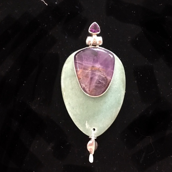 Substantial Sterling, Amethyst & Amazonite Pendant & my AI ART WORK based on it. - Picture 1 of 7